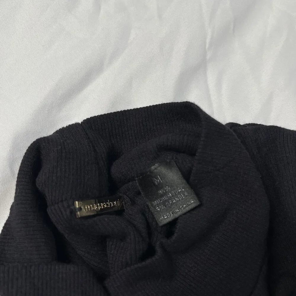 Magaschoni Mock Turtleneck‎ Ribbed Dress Navy Blue Size Medium 96% Micromodal